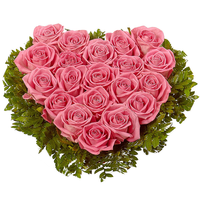 Сердце из 25 розовых роз